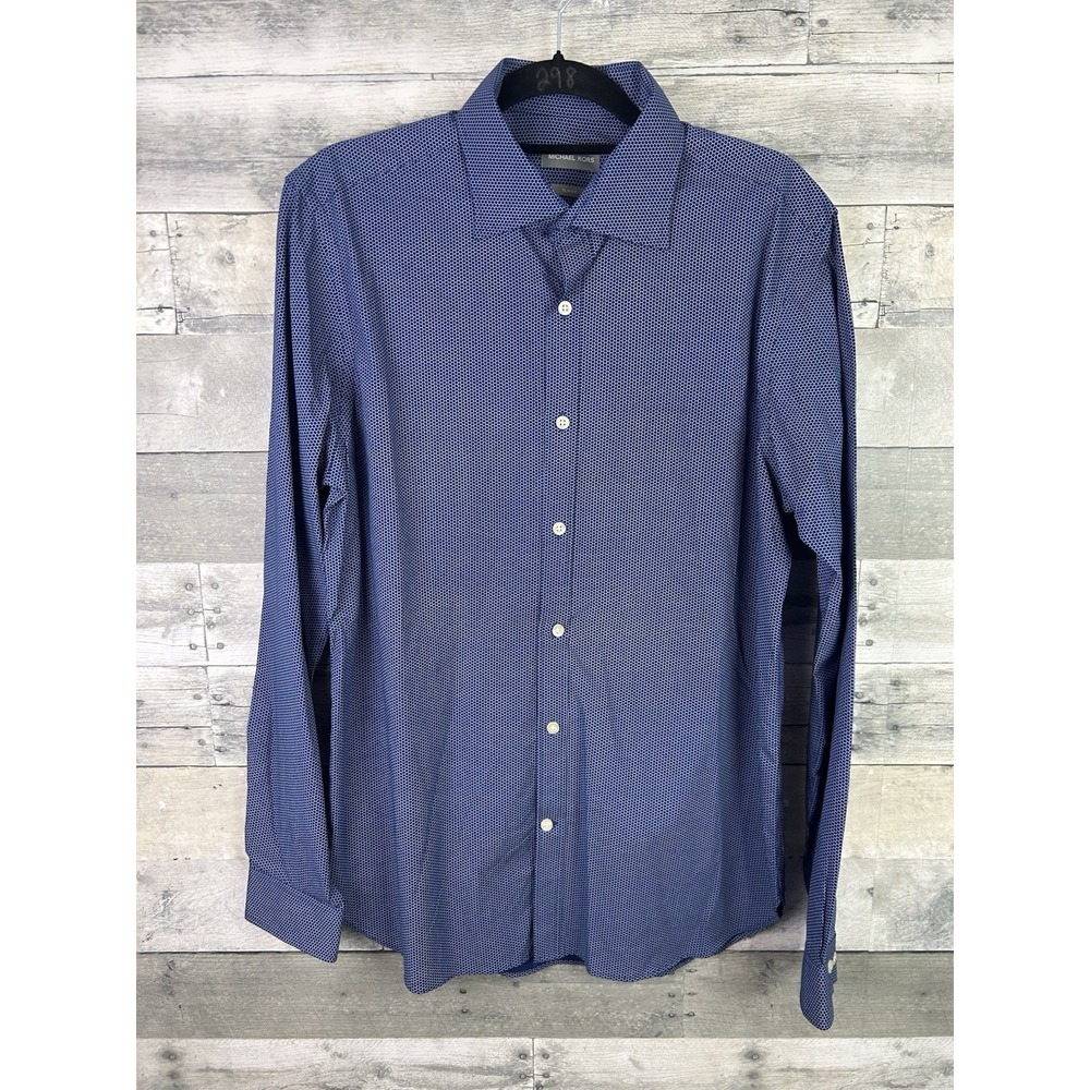 Michael Kors Large Blue Mens Slim Fit Long Sleeve Button Up